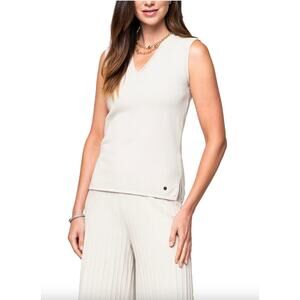 BIANA Victoria V-Neck Knitted Dress Shirt Tank Top Beige SZ S